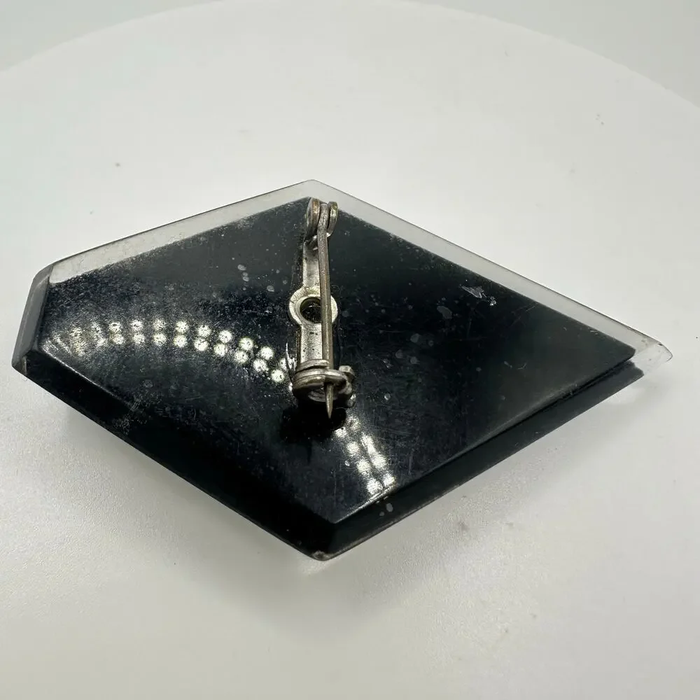 1940s retro vintage clear black cream white lucite cameo figural brooch - Picture 5 of 6